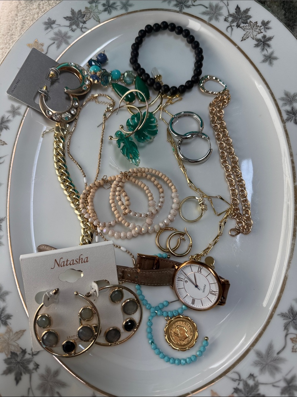 Mixed Jewelry Lot with Gold Tones and Turquoise Accents